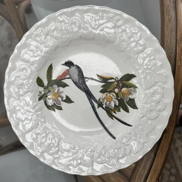 Alfred Meakin BIRDS OF AMERICA Embossed Floral Rim PLATES Fly Catcher #168 (3) - Picture 2 of 4